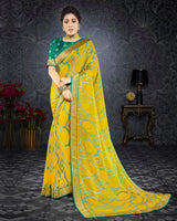 Vishal Prints Dark Yellow Brasso Saree With Jari Border And Foil Print
