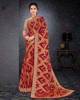 Vishal Prints Cherry Red Brasso Saree With Jari Border And Foil Print