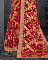Vishal Prints Cherry Red Brasso Saree With Jari Border And Foil Print