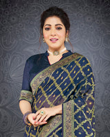 Vishal Prints Ink Blue Brasso Saree With Jari Border And Foil Print