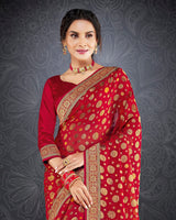 Vishal Prints Cherry Red Brasso Saree With Jari Border And Foil Print