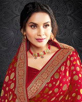 Vishal Prints Cherry Red Brasso Saree With Jari Border And Foil Print