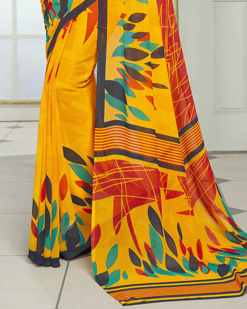 Vishal Prints Yellow And Red Printed Georgette Saree