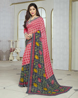 Vishal Prints Pink And Grey Printed Georgette Saree