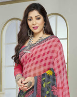 Vishal Prints Pink And Grey Printed Georgette Saree