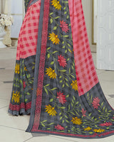 Vishal Prints Pink And Grey Printed Georgette Saree