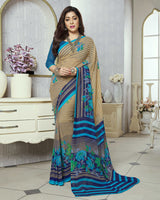 Vishal Prints Beige And Blue Printed Georgette Saree
