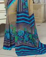 Vishal Prints Beige And Blue Printed Georgette Saree