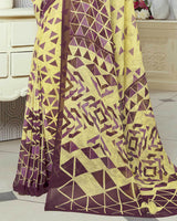 Vishal Prints Pastel Yellow And Wine Printed Georgette Saree