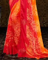 Vishal Prints Orange And Cherry Red Brasso Saree With Foil Print And Tassel