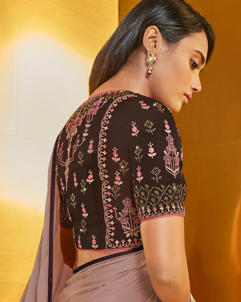 Vishal Prints Light Mauve Satin Saree With Stone Work