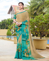 Vishal Prints Fawn Digital Print Georgette Saree With Piping