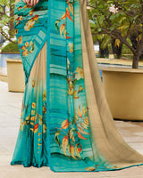 Vishal Prints Fawn Digital Print Georgette Saree With Piping