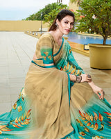 Vishal Prints Fawn Digital Print Georgette Saree With Piping