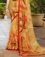 Vishal Prints Sand Brown Digital Print Georgette Saree With Piping