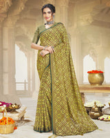 Vishal Prints Light Mehandi Green Brasso Saree With Foil Print And Tassel