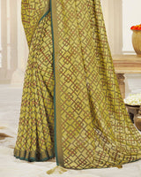 Vishal Prints Light Mehandi Green Brasso Saree With Foil Print And Tassel