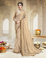 Vishal Prints Pastel Brown Brasso Saree With Foil Print And Tassel