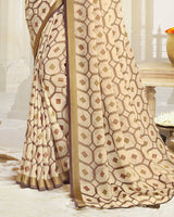 Vishal Prints Pastel Brown Brasso Saree With Foil Print And Tassel