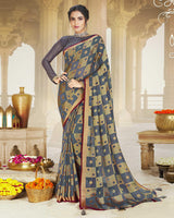 Vishal Prints Pastel Blue Brasso Saree With Foil Print And Tassel