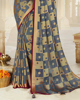 Vishal Prints Pastel Blue Brasso Saree With Foil Print And Tassel