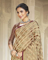 Vishal Prints Beige Brasso Saree With Foil Print And Tassel