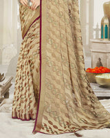 Vishal Prints Beige Brasso Saree With Foil Print And Tassel