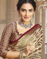 Vishal Prints Beige Brasso Saree With Foil Print And Tassel