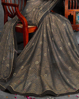 Vishal Prints Dark Grey Brasso Saree With Foil Print And Jari Border