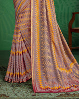 Vishal Prints Mauve And Golden Yellow Brasso Saree With Foil Print And Jari Border