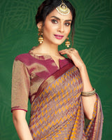 Vishal Prints Mauve And Golden Yellow Brasso Saree With Foil Print And Jari Border
