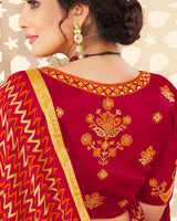 Vishal Prints Cherry Red Brasso Saree With Foil Print And Tassel