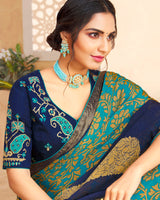 Vishal Prints Dark Turquoise Blue Brasso Saree With Foil Print And Tassel