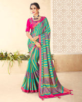 Vishal Prints Dark Turquoise Blue Brasso Saree With Foil Print And Tassel