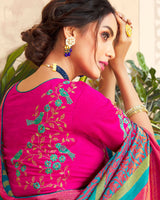 Vishal Prints Dark Turquoise Blue Brasso Saree With Foil Print And Tassel