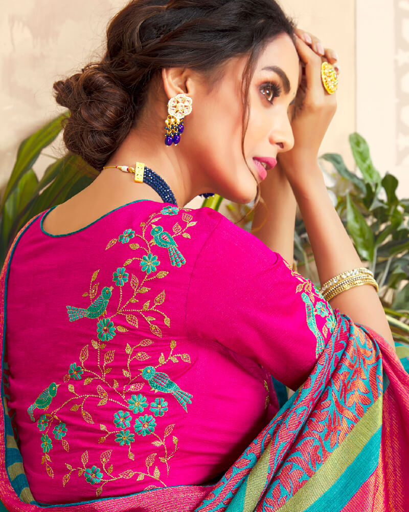 Vishal Prints Dark Turquoise Blue Brasso Saree With Foil Print And Tassel