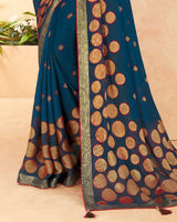 Vishal Prints Navy Blue Brasso Saree With Foil Print And Tassel