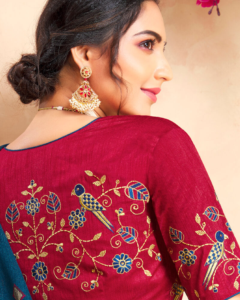 Vishal Prints Navy Blue Brasso Saree With Foil Print And Tassel
