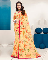 Vishal Prints Pastel Orange Printed Georgette Saree With Piping