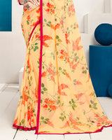 Vishal Prints Pastel Orange Printed Georgette Saree With Piping