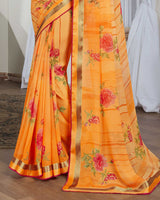 Vishal Prints Saffron Colour Printed Georgette Saree With Border
