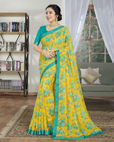 Vishal Prints Dark Yellow Printed Georgette Saree With Border