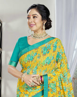 Vishal Prints Dark Yellow Printed Georgette Saree With Border