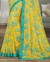 Vishal Prints Dark Yellow Printed Georgette Saree With Border