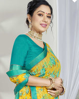 Vishal Prints Dark Yellow Printed Georgette Saree With Border