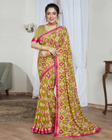 Vishal Prints Olive Yellow Printed Georgette Saree With Border
