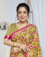 Vishal Prints Olive Yellow Printed Georgette Saree With Border