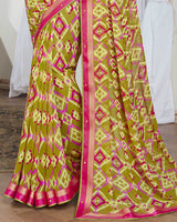 Vishal Prints Olive Yellow Printed Georgette Saree With Border