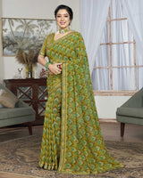 Vishal Prints Dark Mustard Printed Georgette Saree With Border