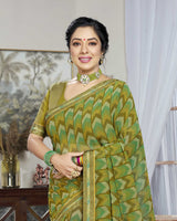 Vishal Prints Dark Mustard Printed Georgette Saree With Border
